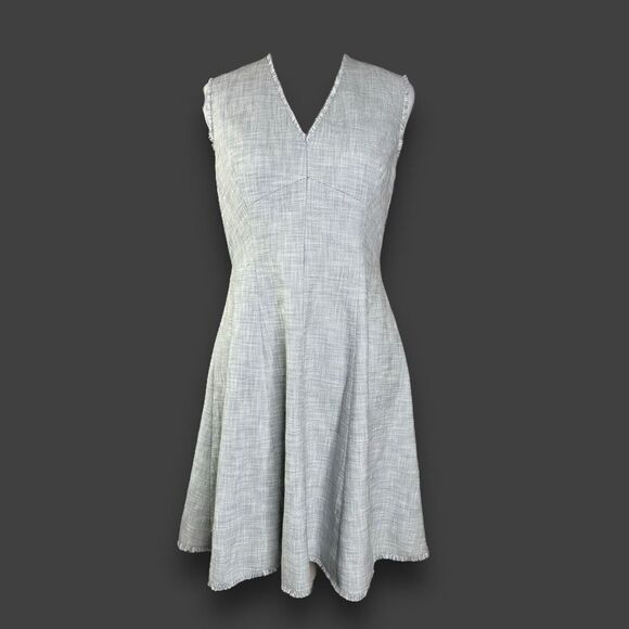 Rebecca Taylor Slub Suit Dress 8 Light Gray Sleevless Fit & Flare Woven Cotton - Picture 2 of 13